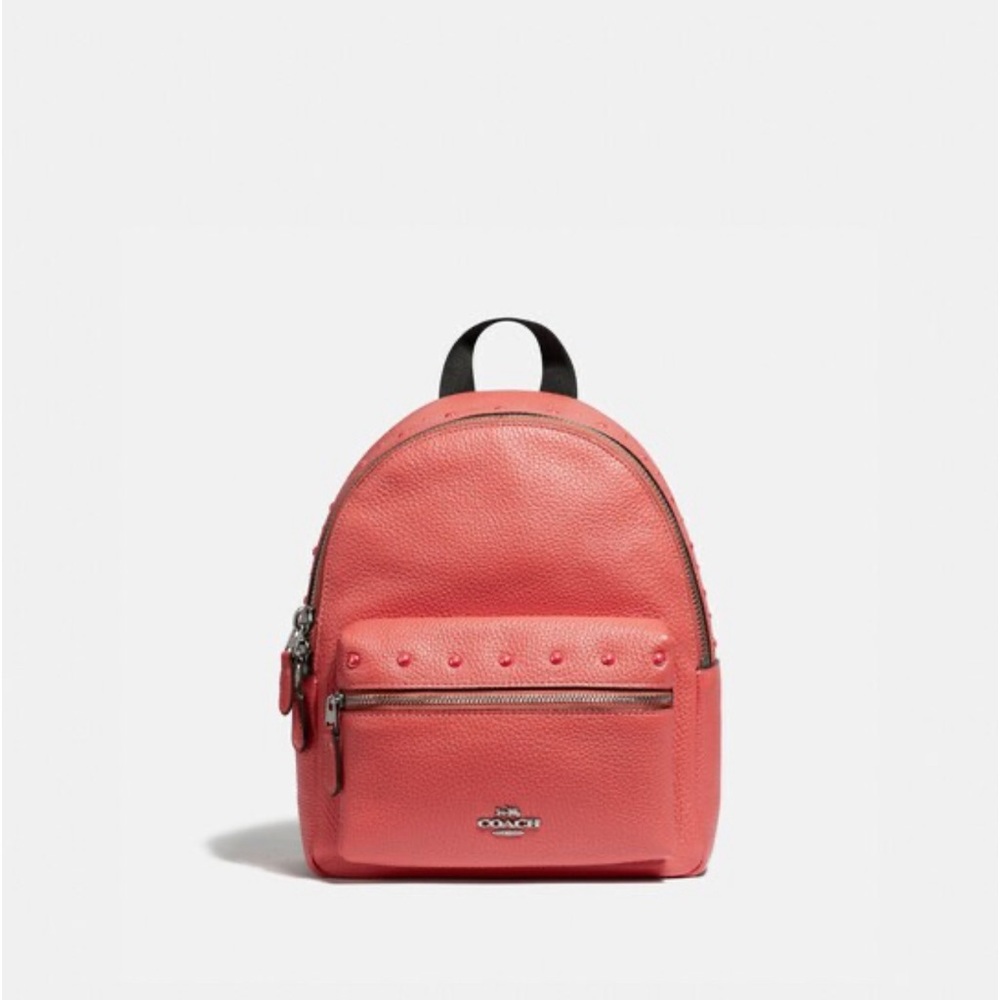 NWT Coach F45070 Mini Charlie Backpack In Pebble Leather Coral